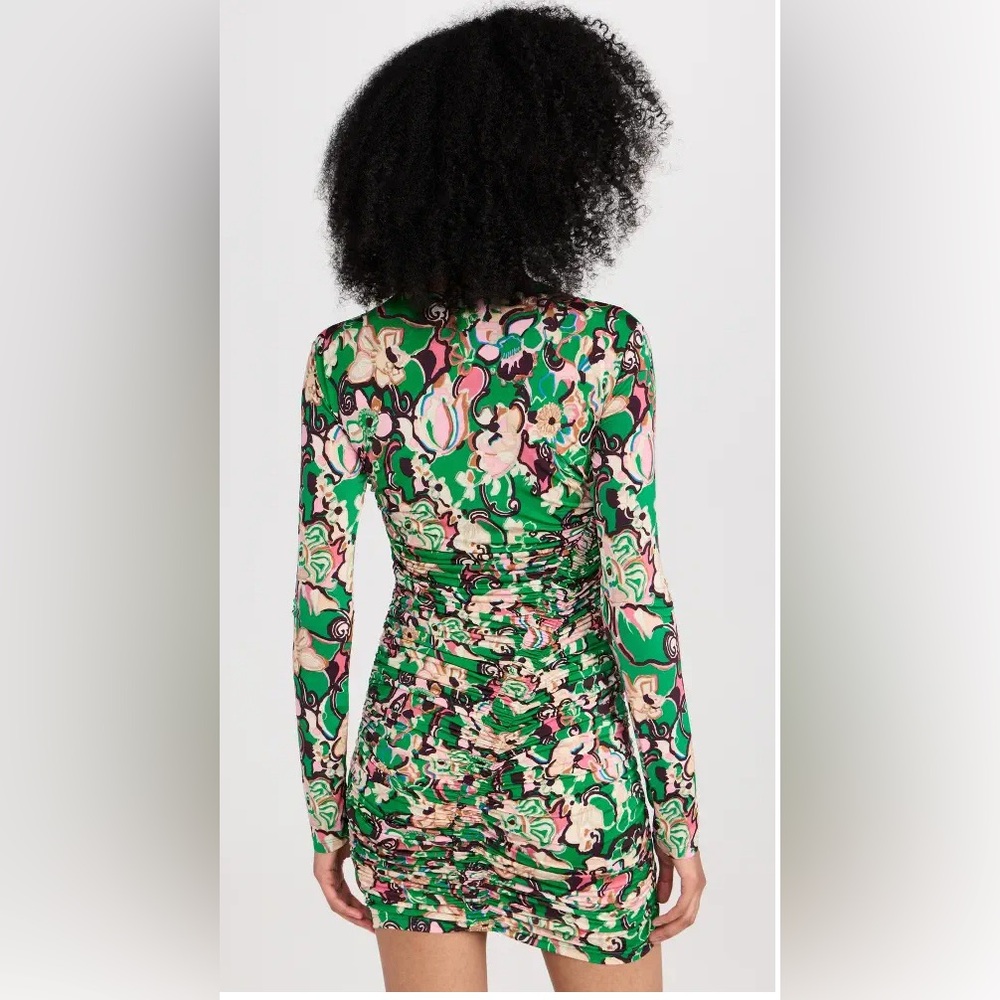 NWT A.L.C. Kiki Green Floral Ruched Stretch Dress Size Large - Picture 4 of 11